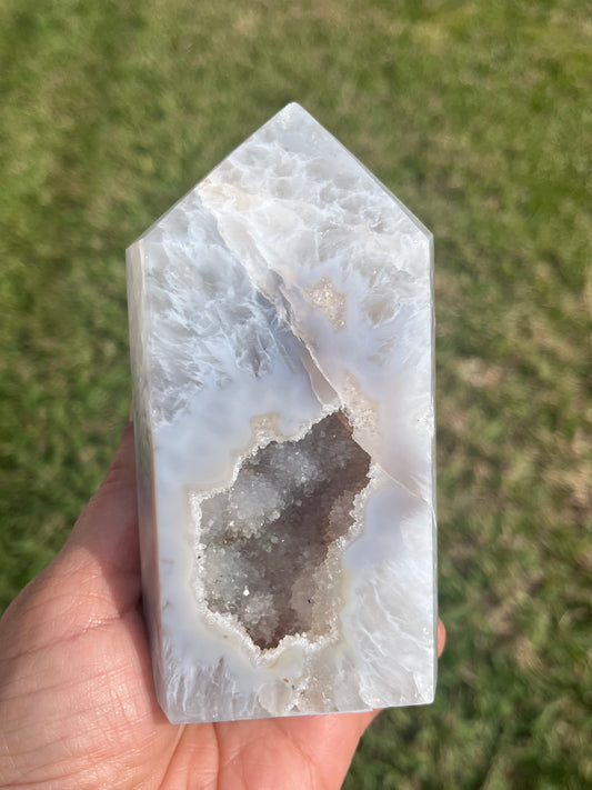 White druzy Agate and Quartz Tower