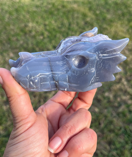 Dragon Head - Amethyst & Agate Carving