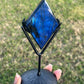 High Quality Blue Labradorite Diamond with Black Metal Stand