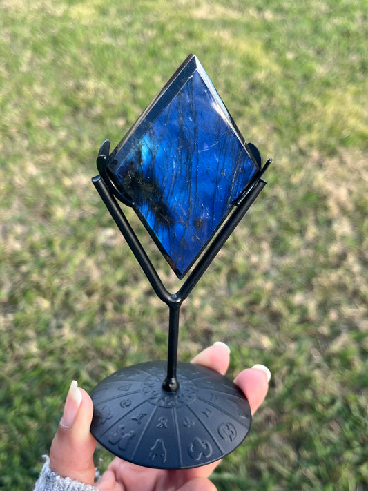 High Quality Blue Labradorite Diamond with Black Metal Stand