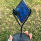 High Quality Blue Labradorite Diamond with Black Metal Stand