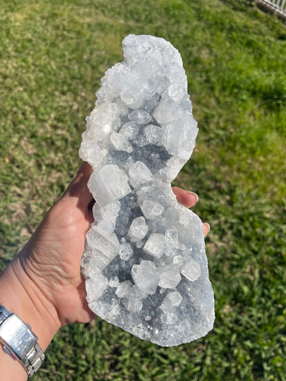 Diamond Apophyllite on Blue Chalcedony