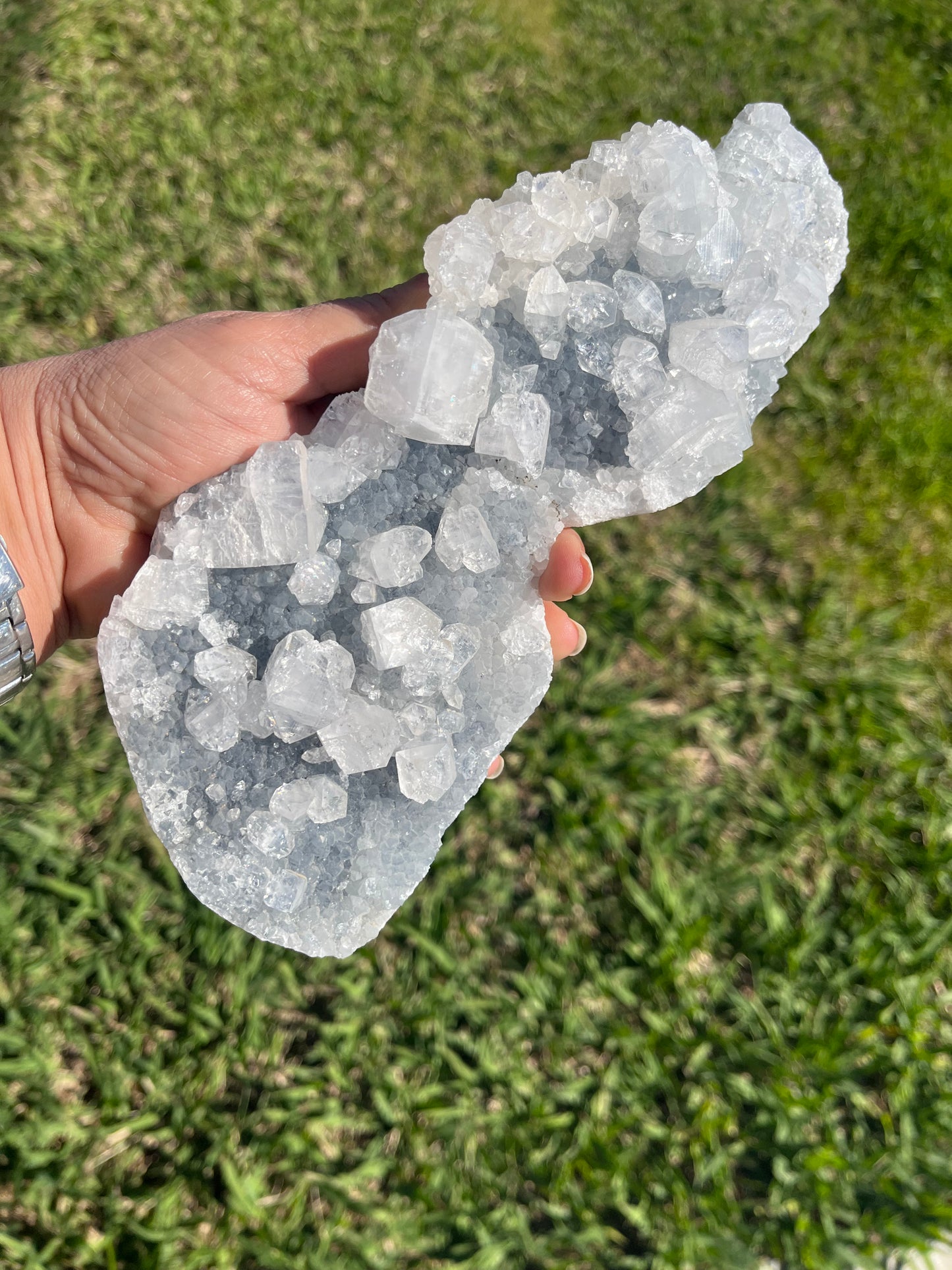 Diamond Apophyllite on Blue Chalcedony