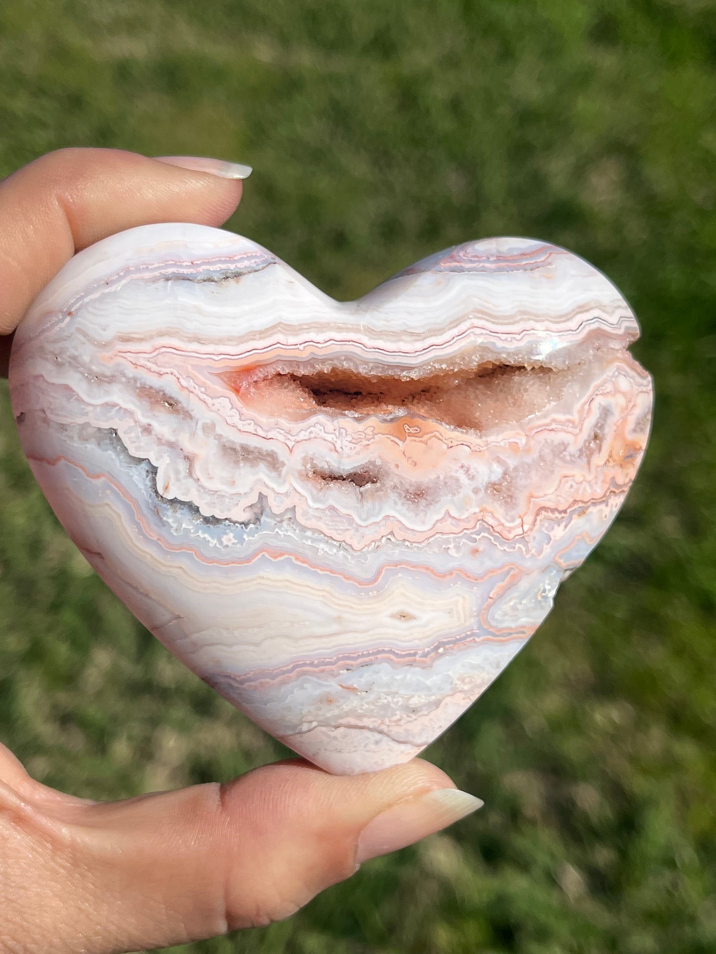 Pink Lace Agate Heart w/druzy