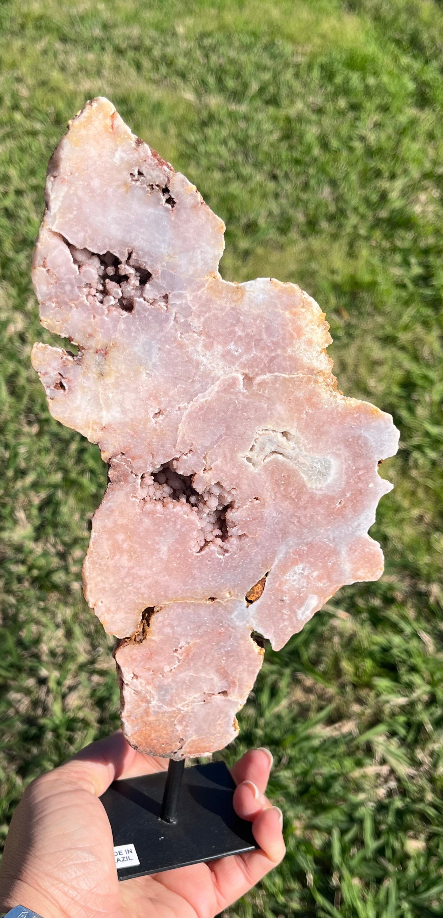 Pink Amethyst Slab on Black Metal Stand (med)