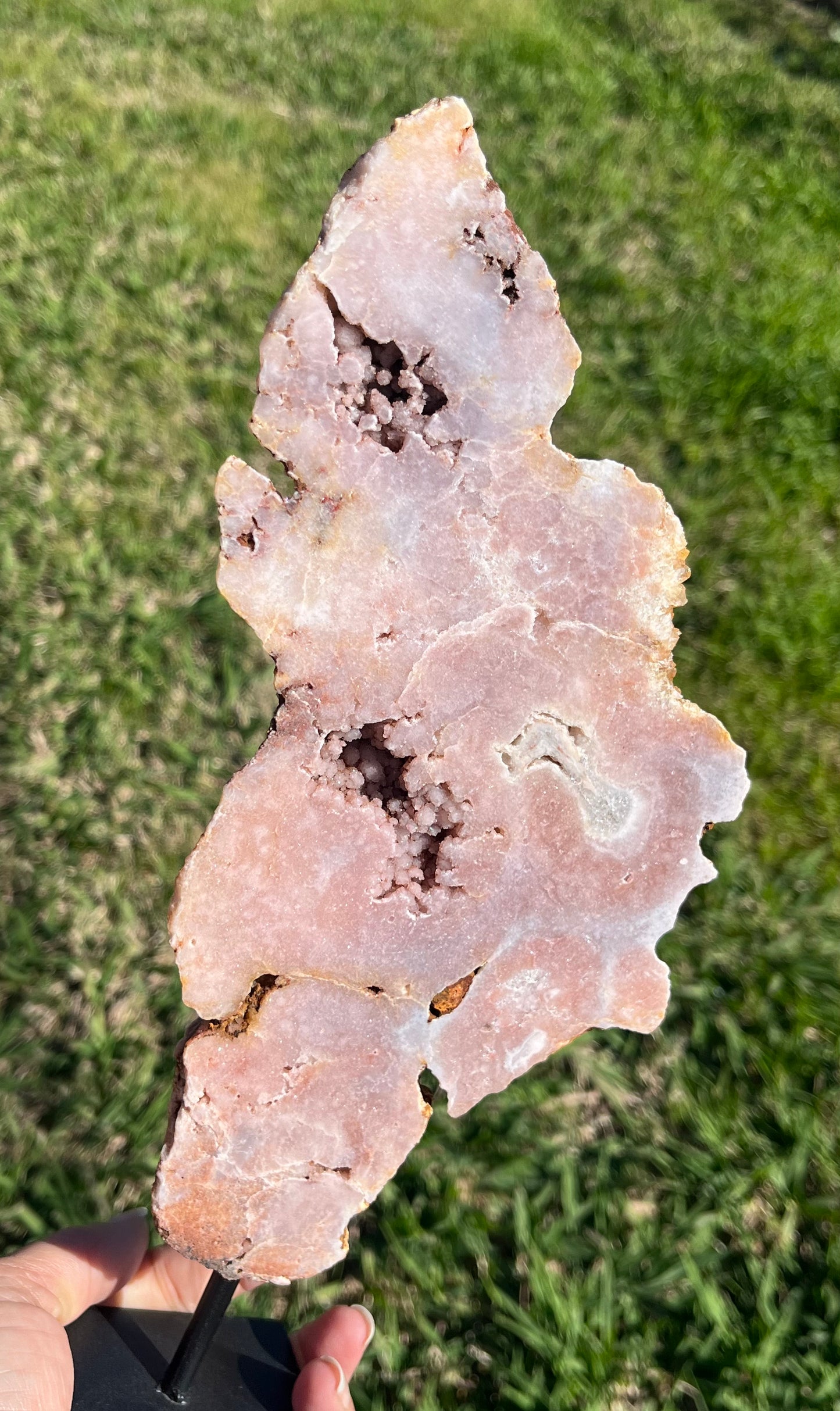 Pink Amethyst Slab on Black Metal Stand (med)