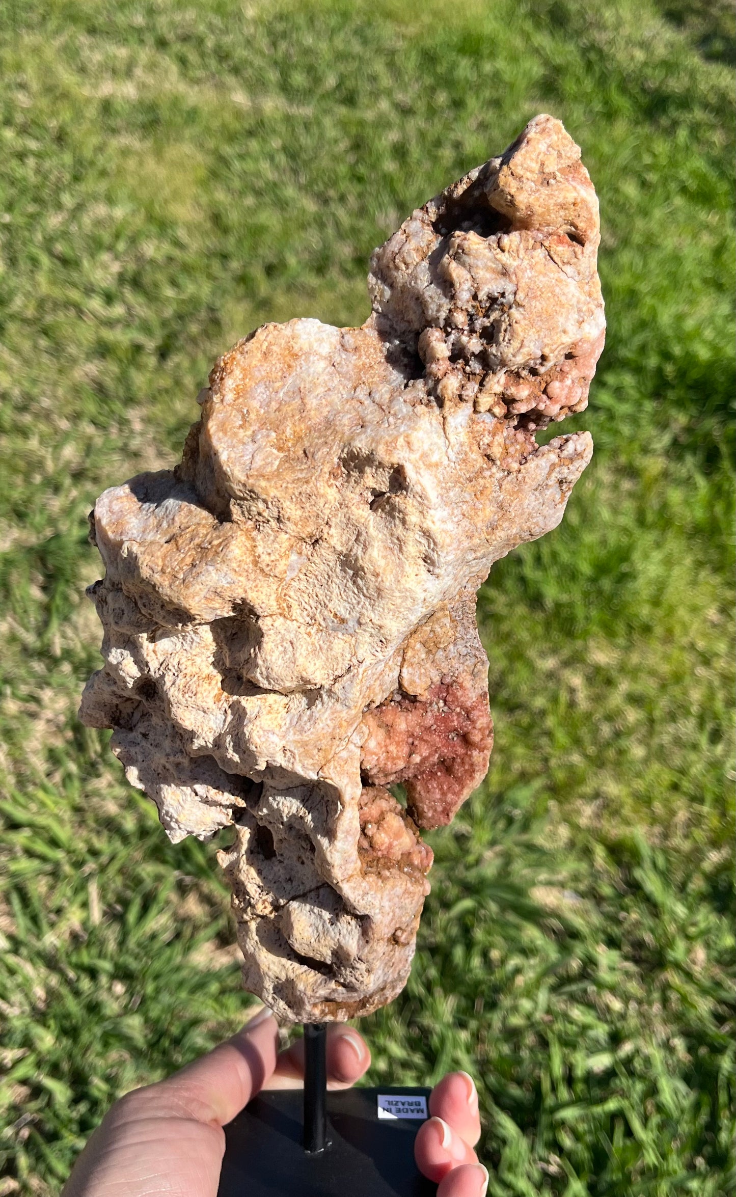 Pink Amethyst Slab on Black Metal Stand (med)