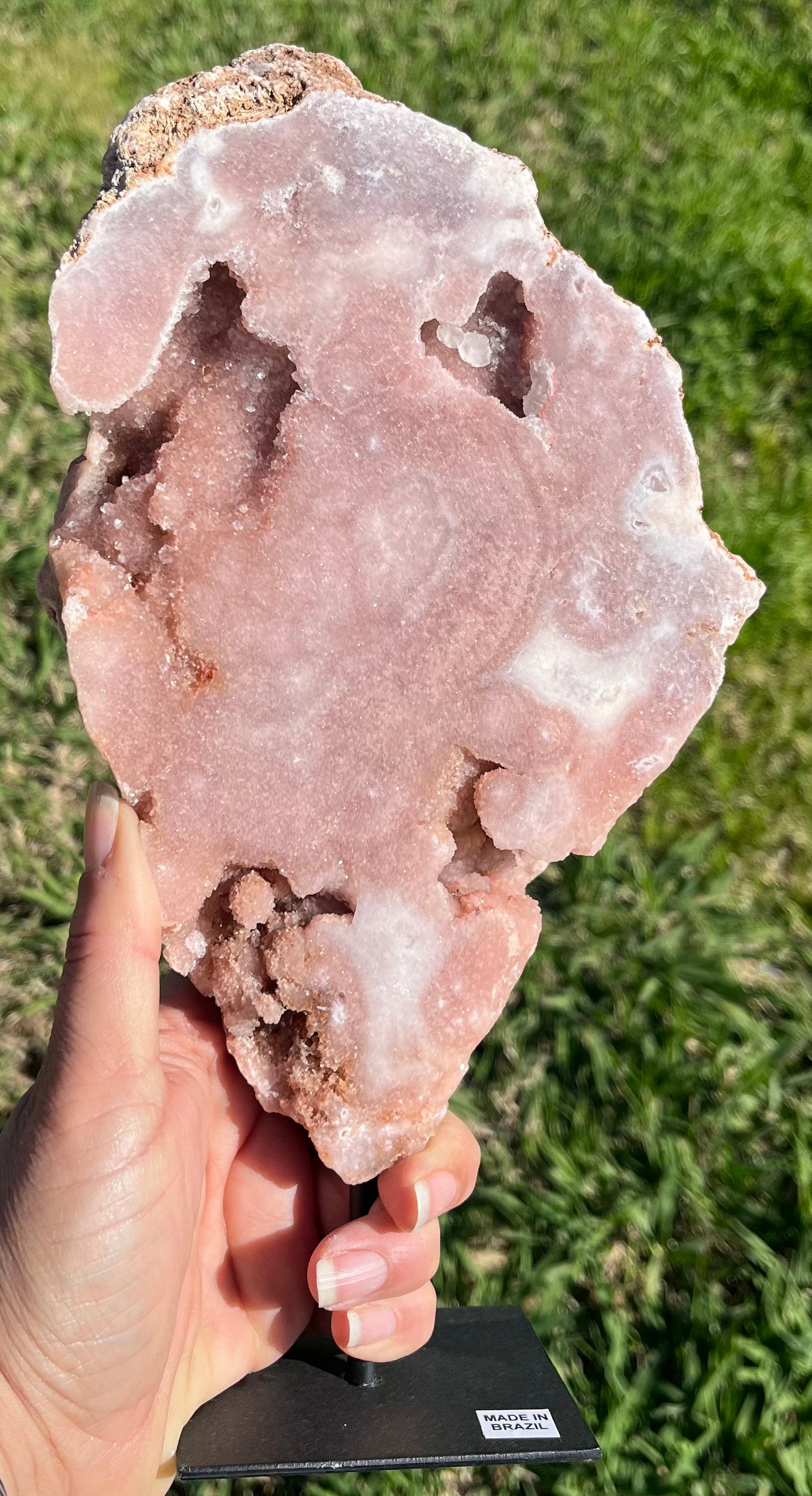 Pink Amethyst Slab on Black Metal Stand (Lg)