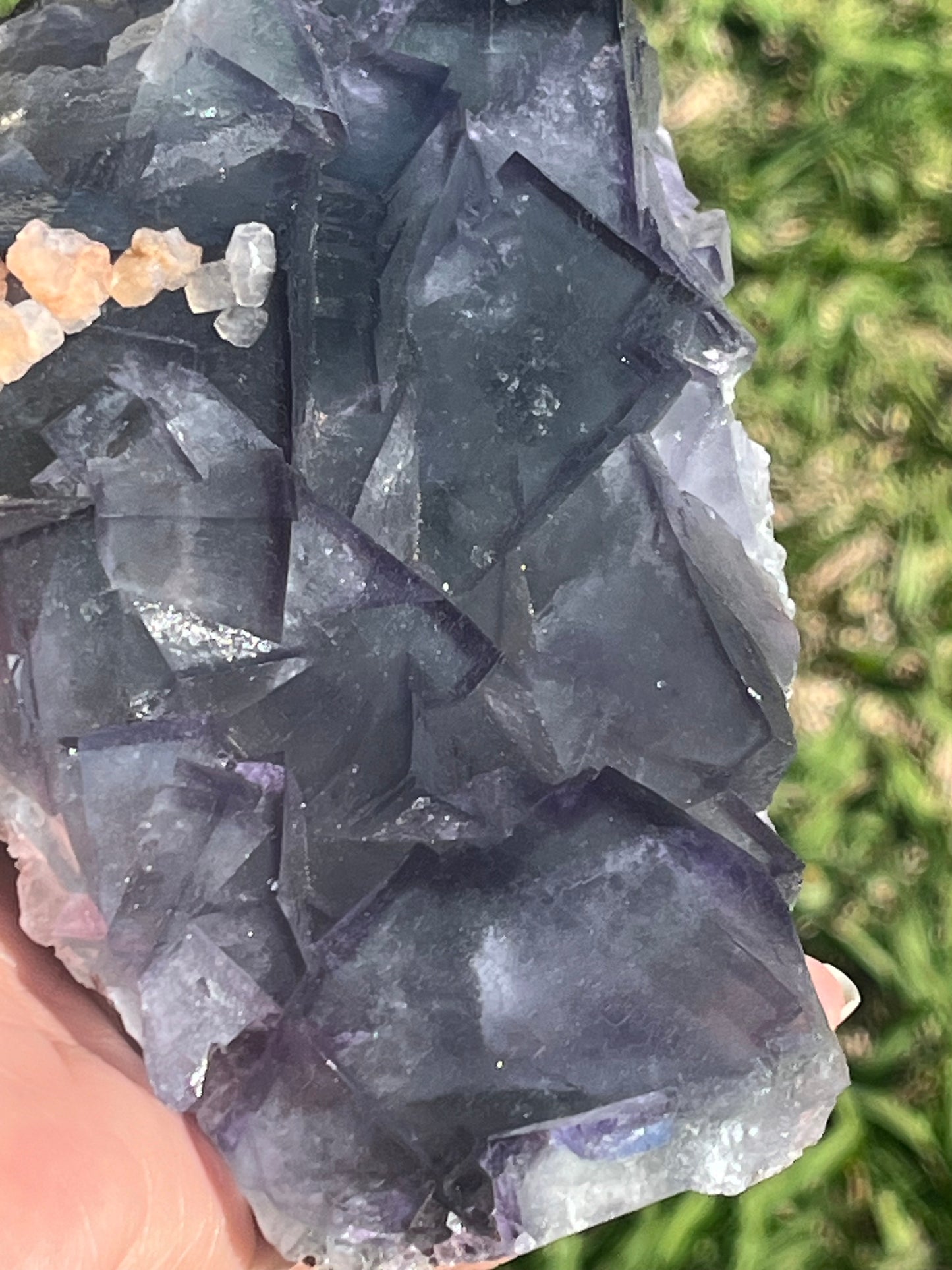 Rare Teal Blue with Purple Border Fluorite Specimen with Peach Stilbite