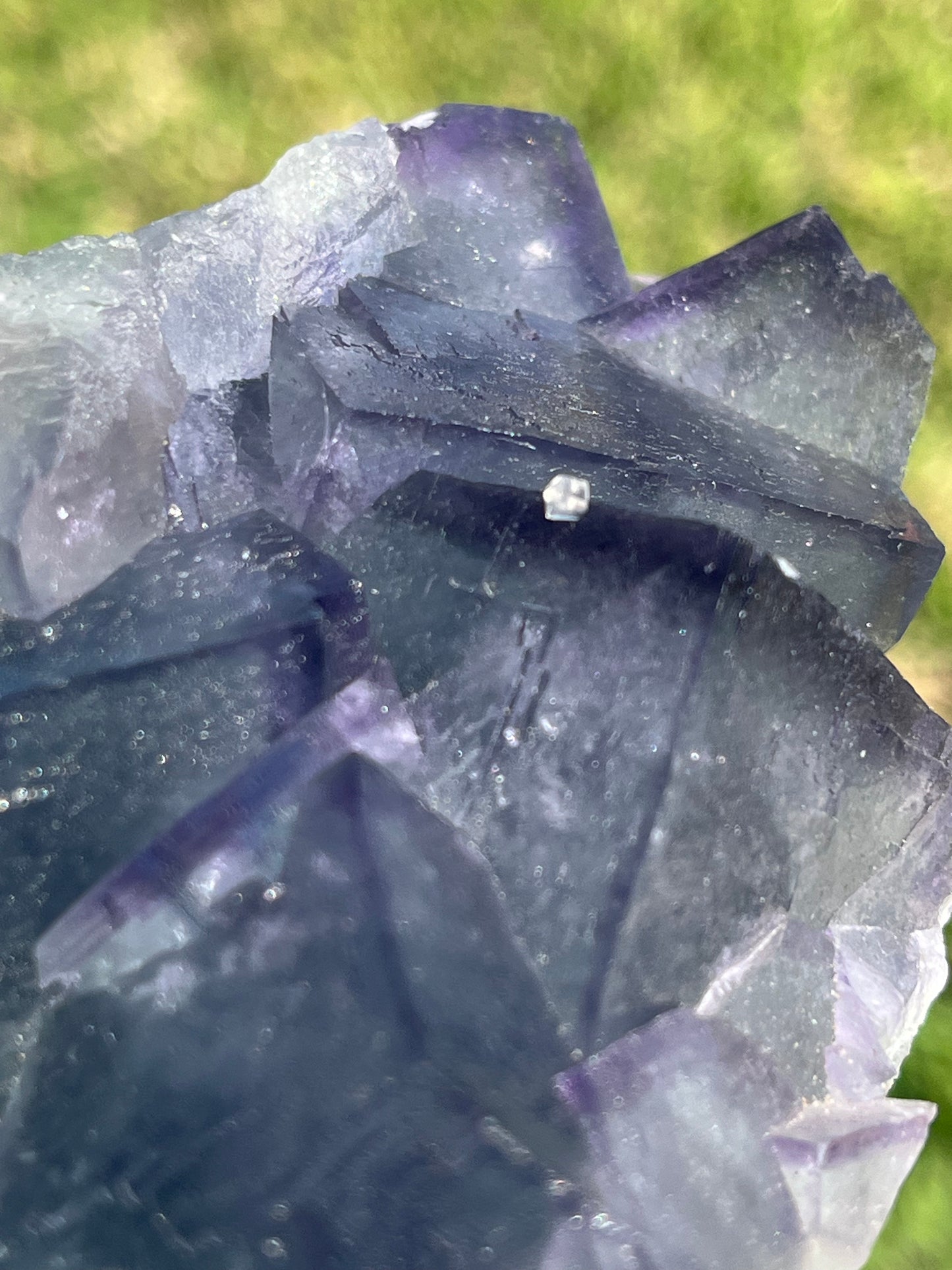 Rare Teal Blue with Purple Border Fluorite Specimen with Peach Stilbite