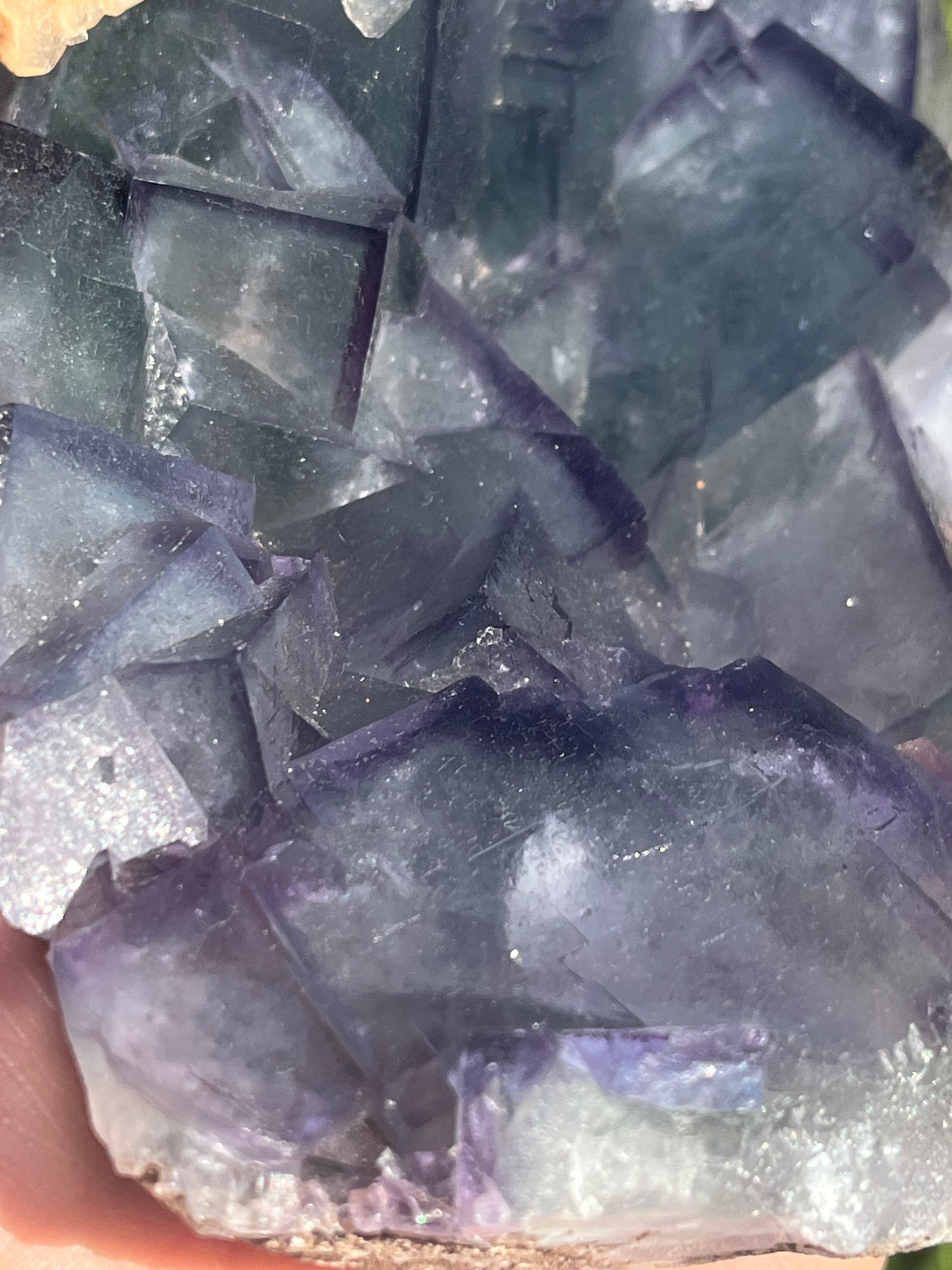 Rare Teal Blue with Purple Border Fluorite Specimen with Peach Stilbite