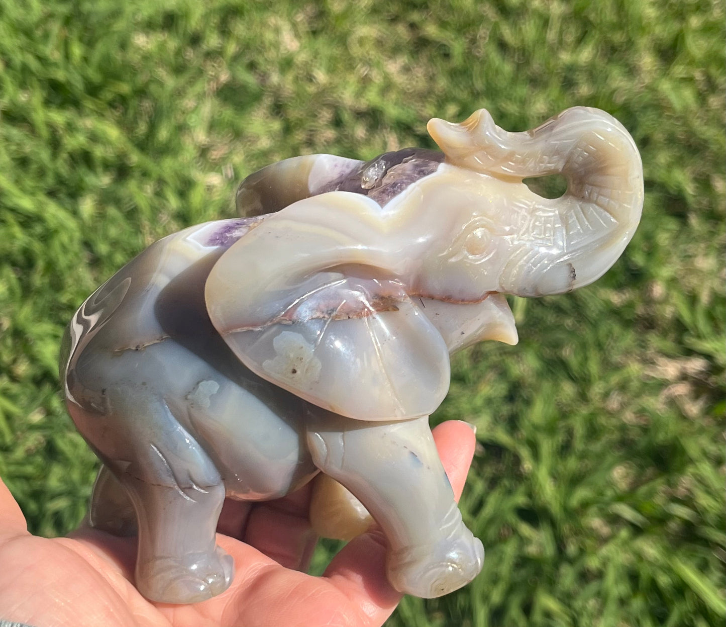 Agate Elephant with Druzy Amethyst