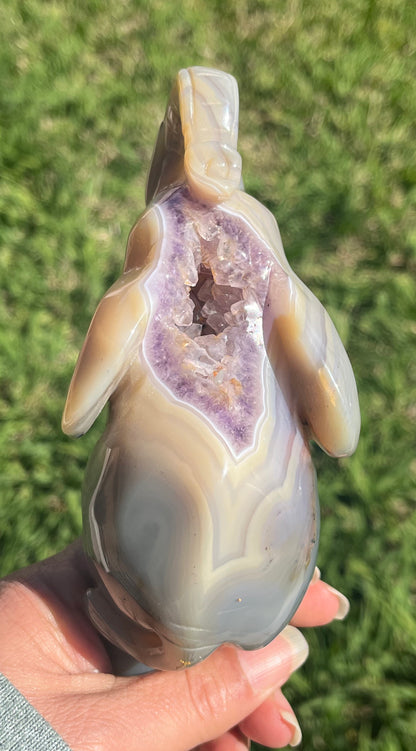 Agate Elephant with Druzy Amethyst