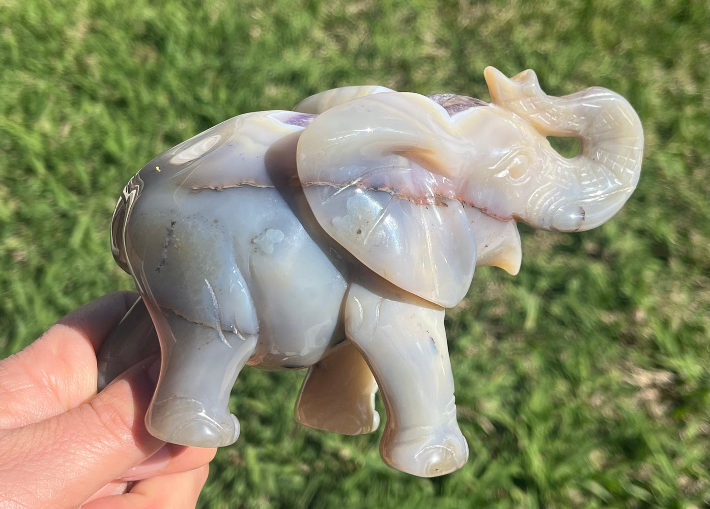 Agate Elephant with Druzy Amethyst