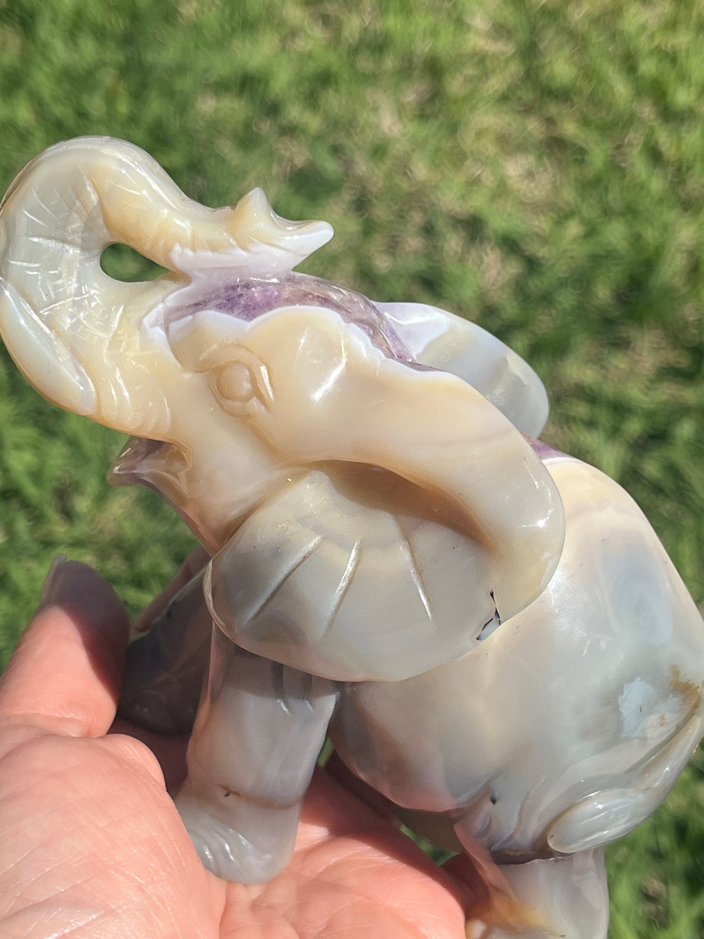 Agate Elephant with Druzy Amethyst