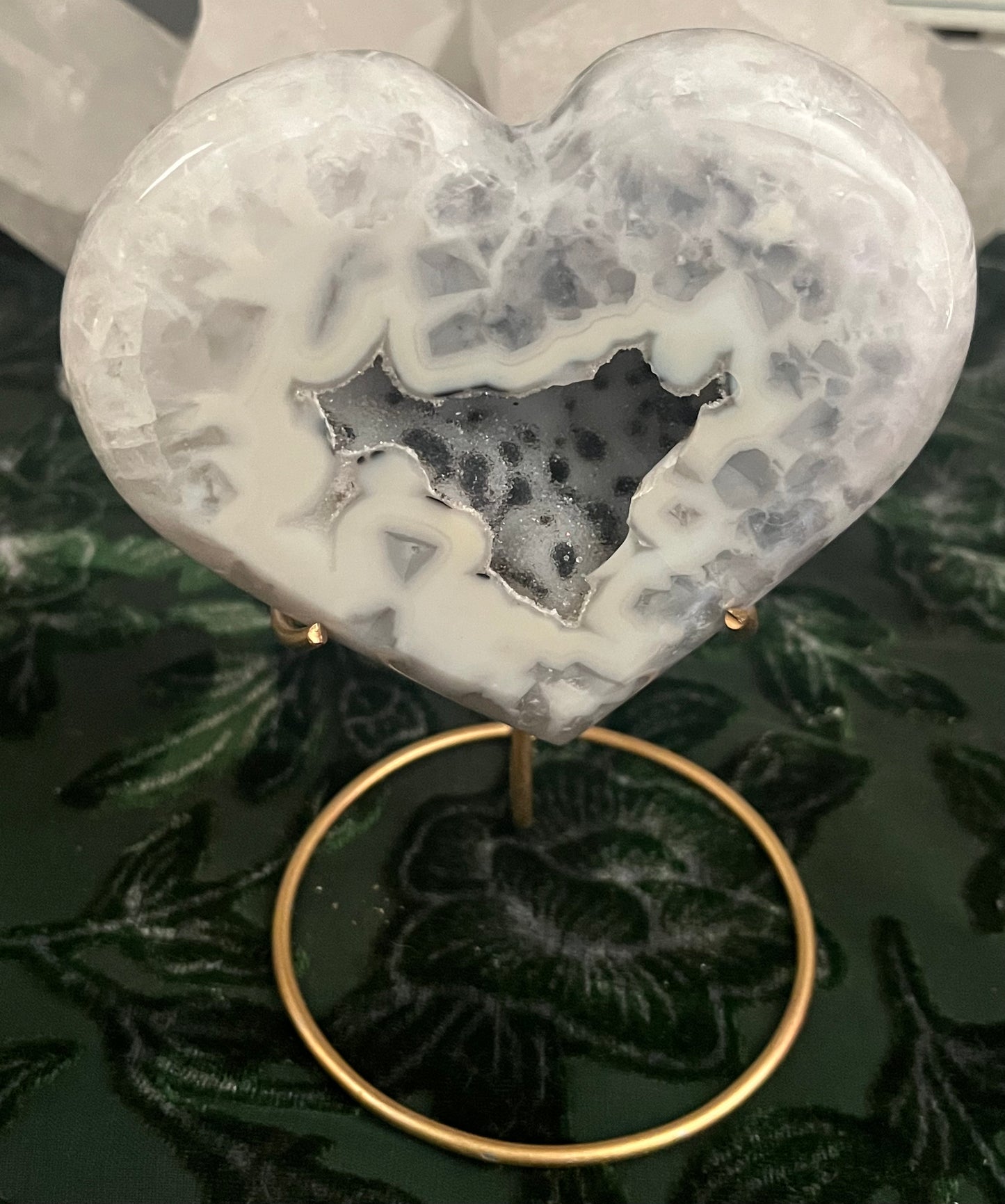 White Agate Heart on Stand