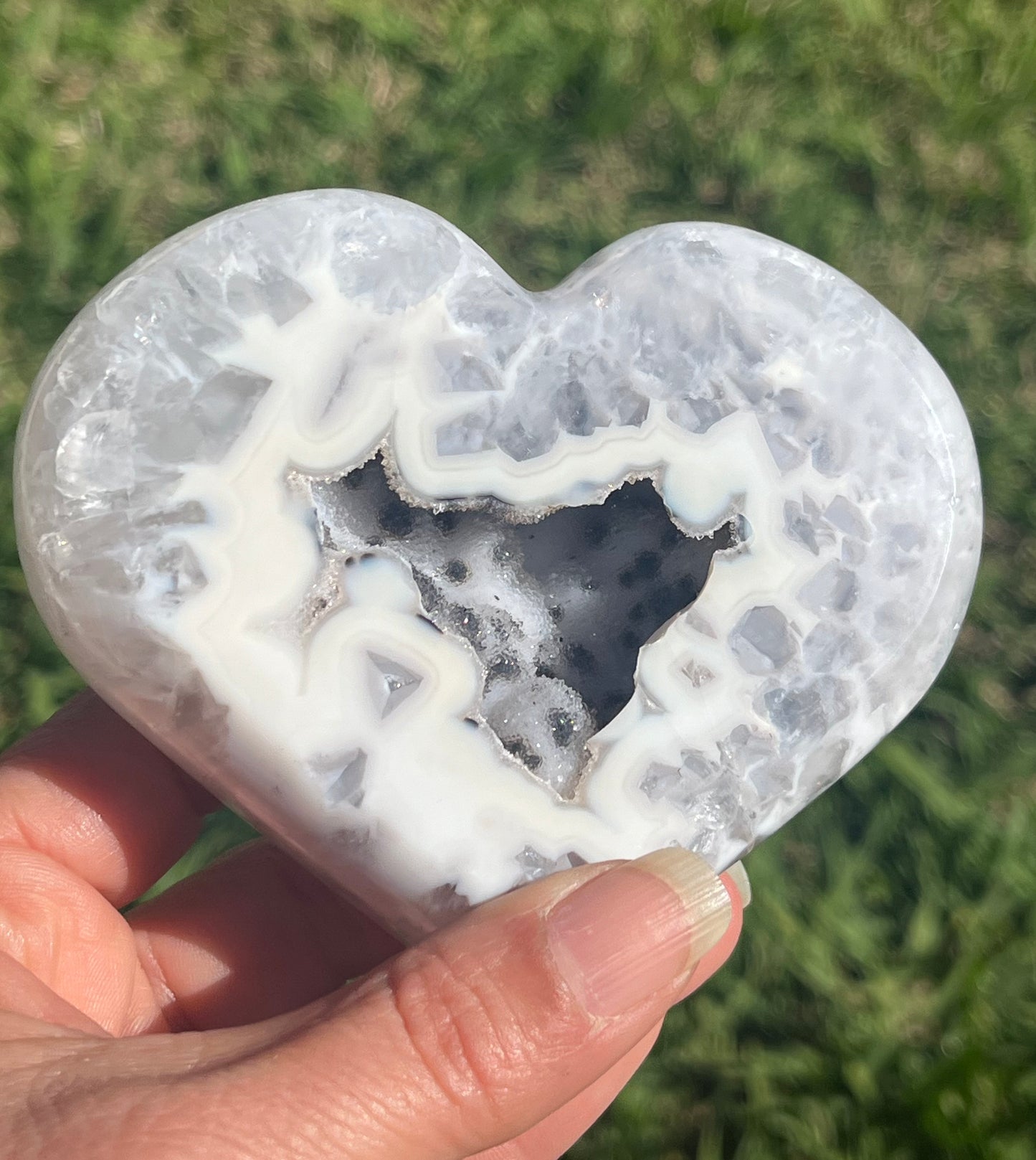 White Agate Heart on Stand