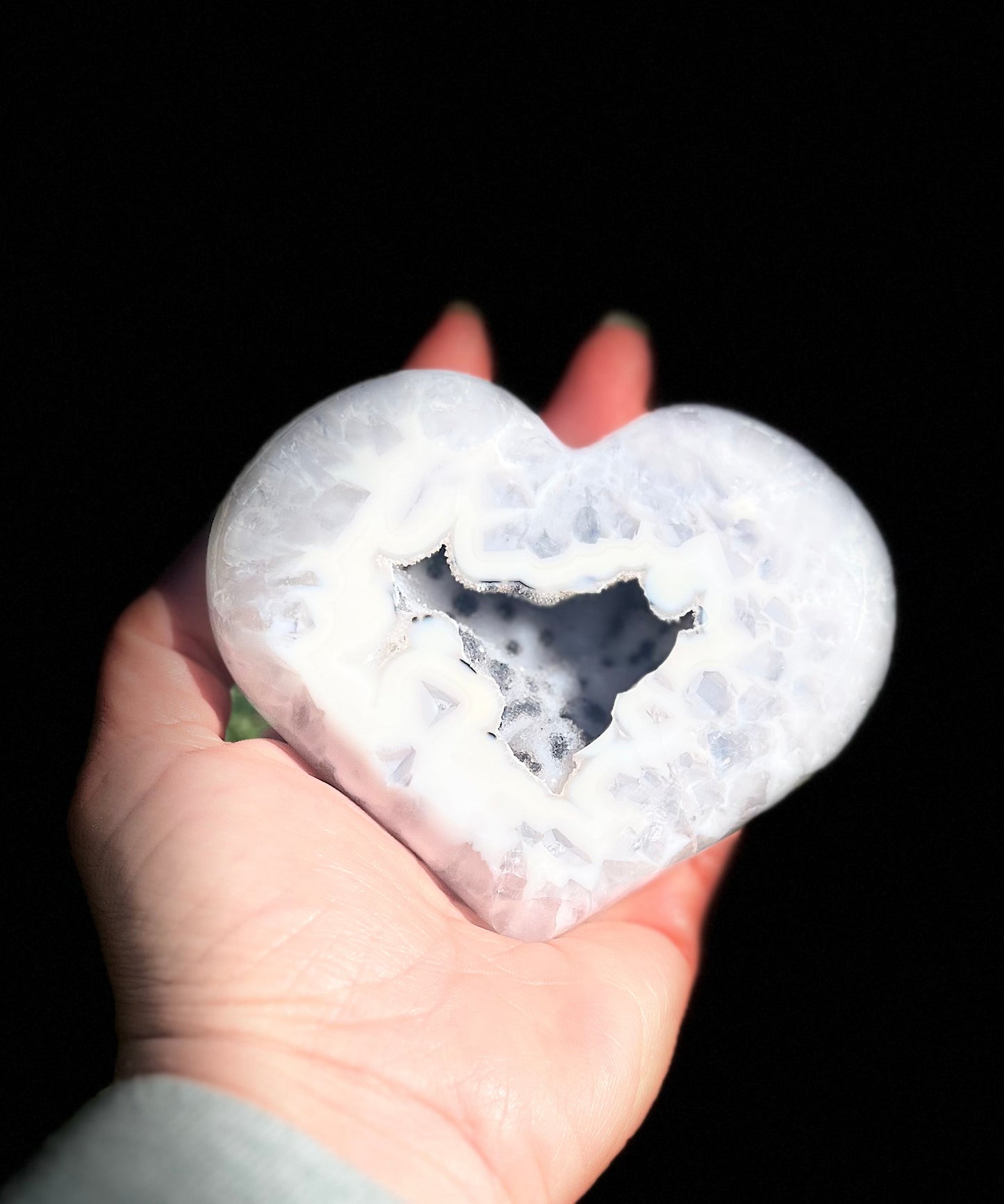 White Agate Heart on Stand