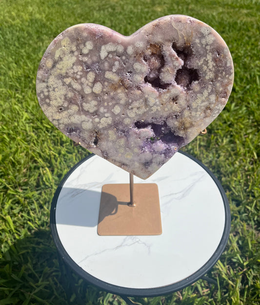 XXL Pink Amethyst with Druzy Amethyst Heart