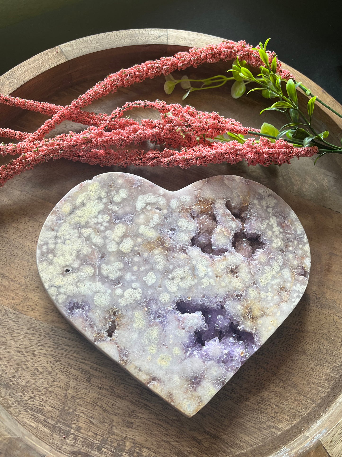 XXL Pink Amethyst with Druzy Amethyst Heart