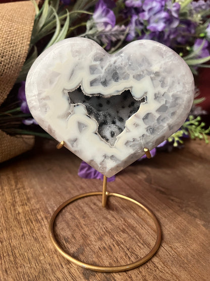 White Agate Heart on Stand