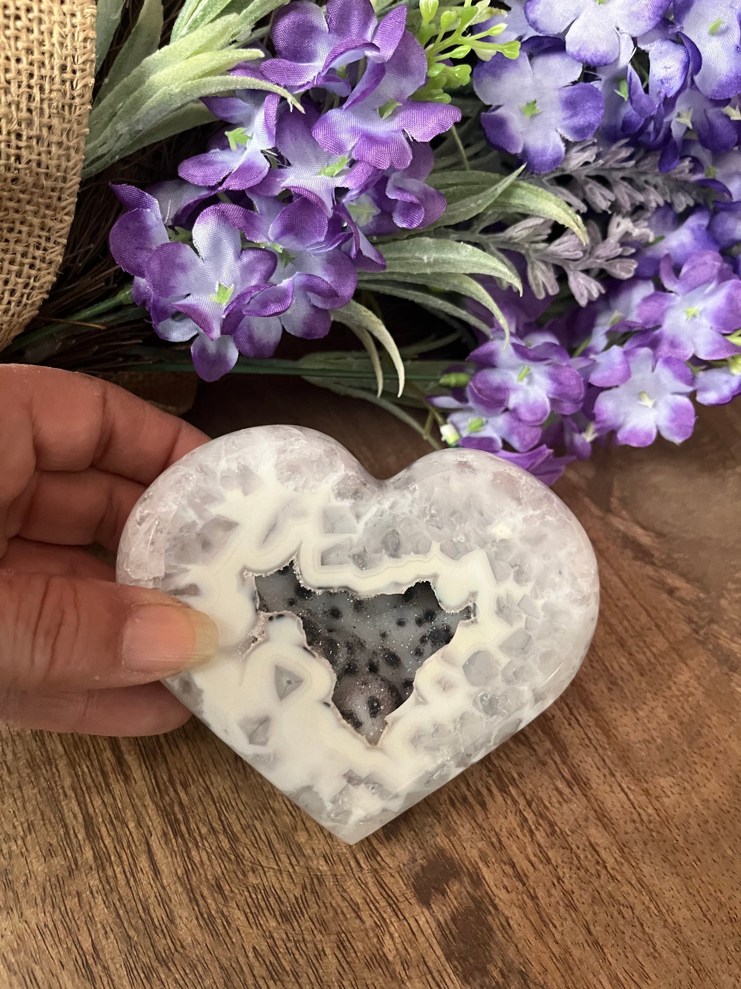 White Agate Heart on Stand