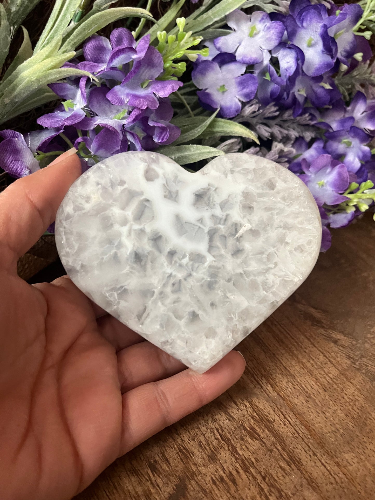 White Agate Heart on Stand