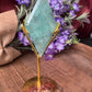 High Quality Green Fluorite Diamond on Gold Stand (sm)