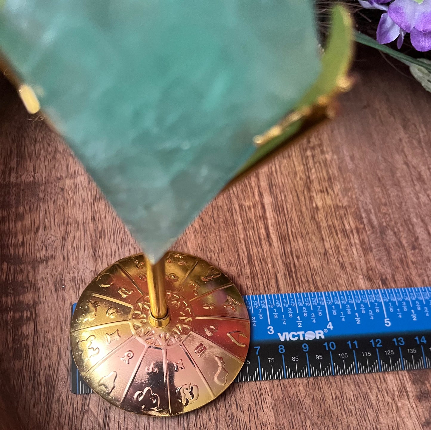 High Quality Green Fluorite Diamond on Gold Stand (sm)