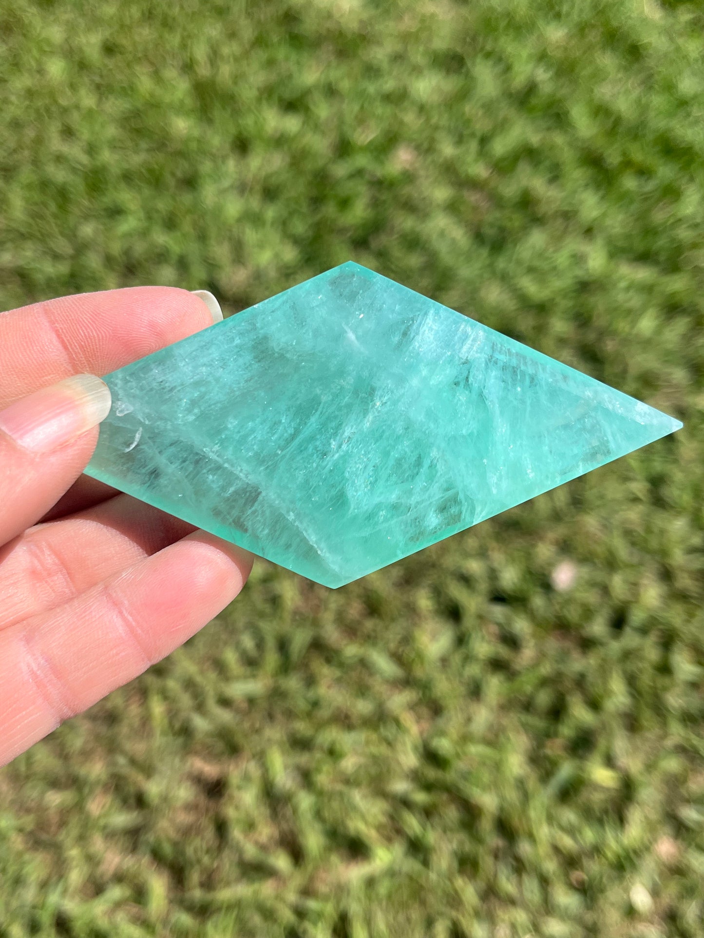 High Quality Green Fluorite Diamond on Gold Stand (sm)