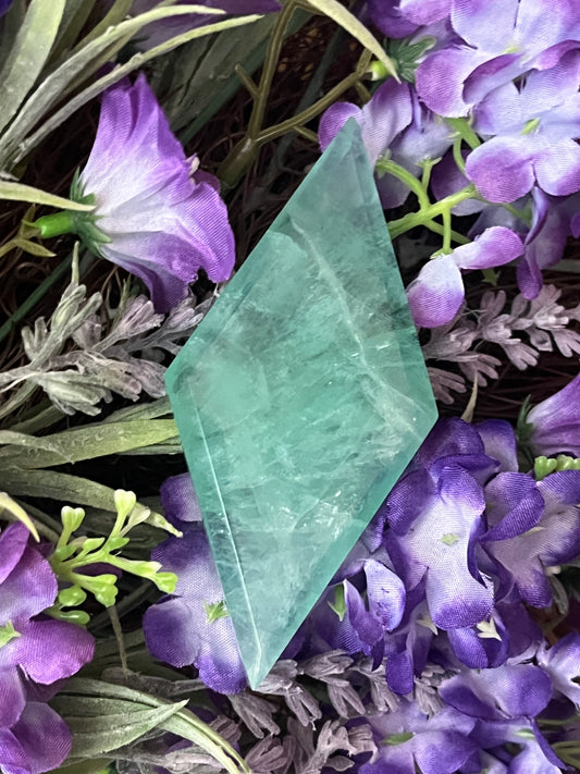 High Quality Green Fluorite Diamond on Gold Stand (sm)