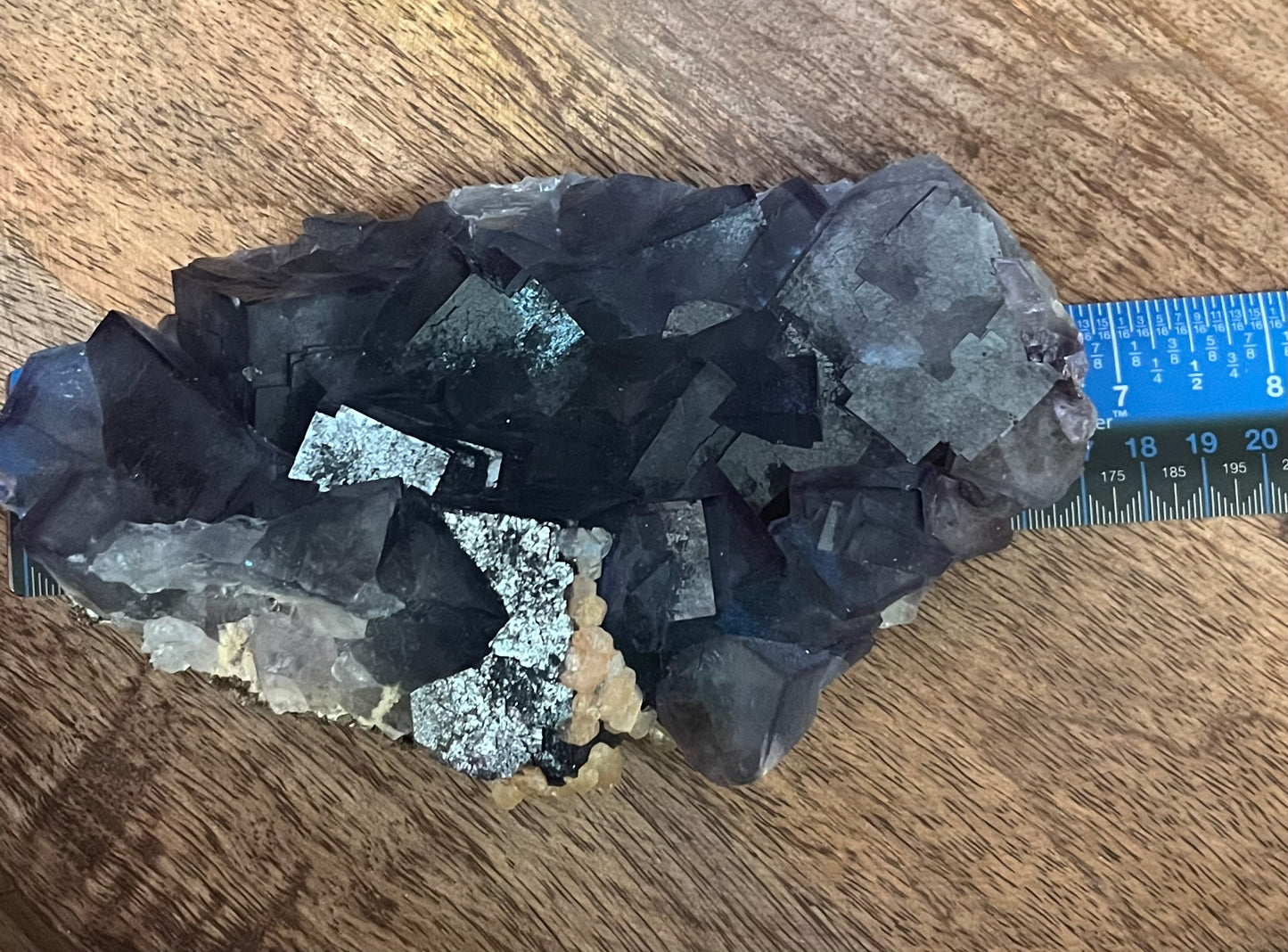 Rare Teal Blue with Purple Border Fluorite Specimen with Peach Stilbite