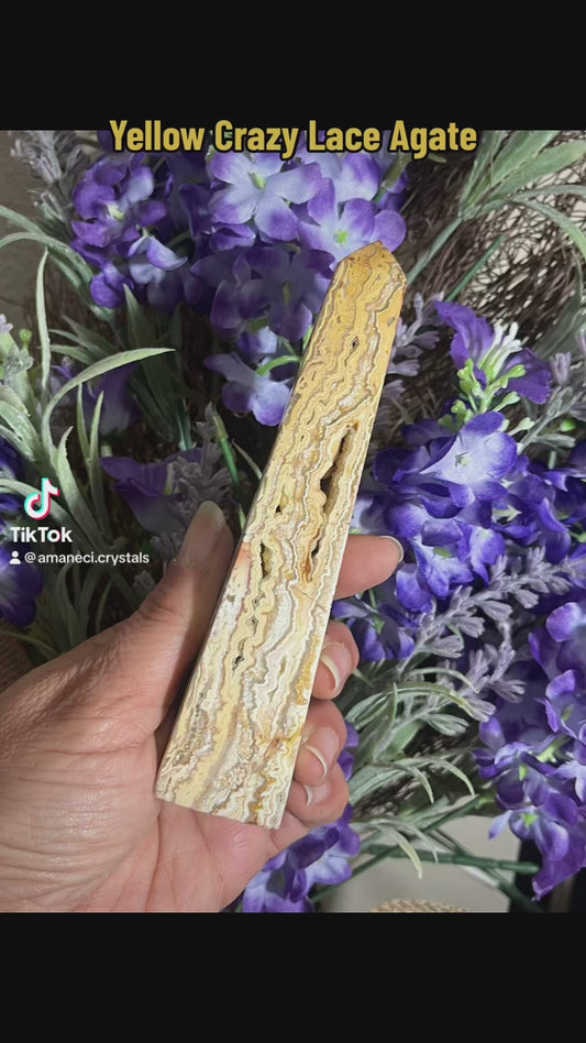 Yellow Crazy Lace Agate Obelisk