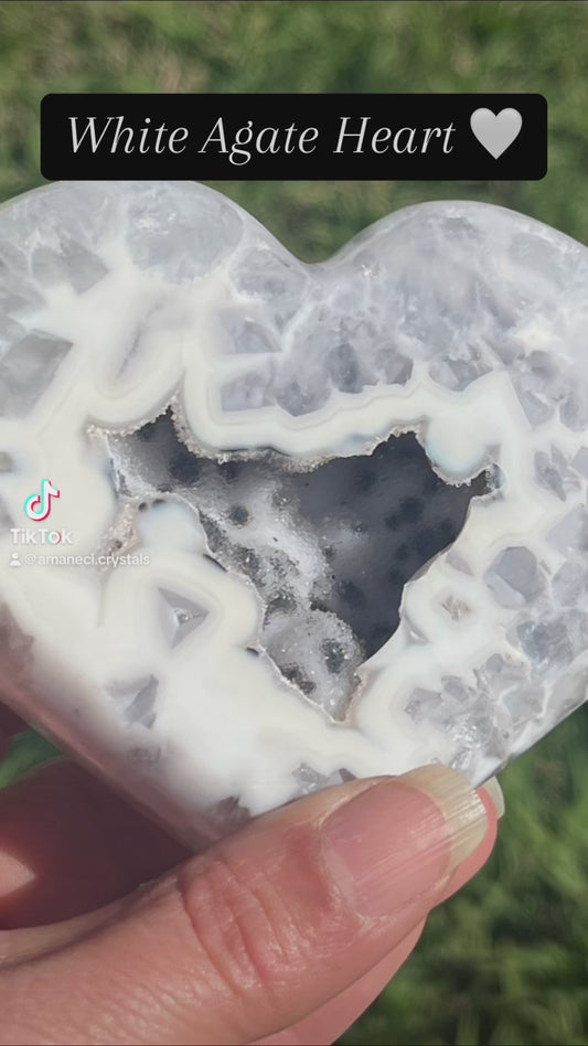 White Agate Heart on Stand